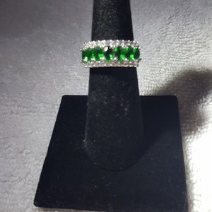 Emerald Gemstones & CZ Anniversary Fashion Ring SZ 6 NEW